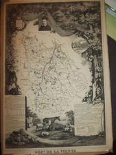 Vienna MAP of the department from the ILLUSTRIOUS NATIONAL ATLAS mid-19th century