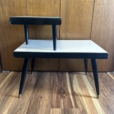 Atomic Era Mid Century Modern Laminate Two-Tier End Table Laminate Step•Brass
