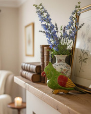 Large Hand Painted Wooden Parrot Sculpture - Tropical Bird Figurine