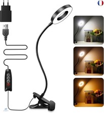 Black Desk Lamp with Clamp and Adapter, 48 LED Tattoo Lamp, 3 Colours and 10