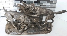 Antique Bronze Sculpture Dogs Animal Figurine Hunting Dogs Collectible 1938
