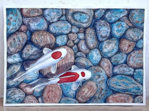 Watercolor painting koi tancho - painting,
