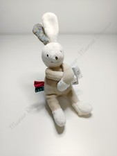 Peluche/Doudou Léa & Luc Petit Lapin Blanc Beige Attache Tétine 14cm Moulin Roty