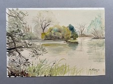 Etang, plan d'eau, aquarelle