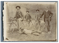 France, Men's Group and Their Bicycles Vintage Citrate Print. antique bike. Ol