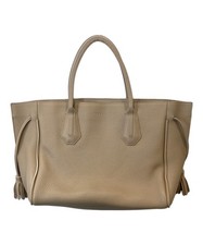 Longchamp PENELOPE Boston Bag Beige Leather Women Used Authentic
