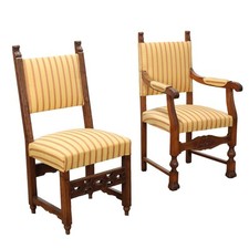 Fauteuils Baroques Anciens Noyer Tissu Italie du XVIIe-XVIIIe Siècle Originaux