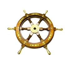 18” Bateau Roue Laiton Poignée Nautique Ancre en Bois Maison Mural Décor Gift