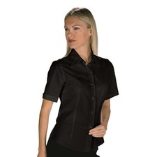 Blouse Serveuse Tenerife Stretch Noire À Manches Courtes En Coton - Isacco