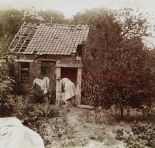 Garden Bottom Cabin c1940 Photo Glass Plate Stereo Vintage V15L33n14