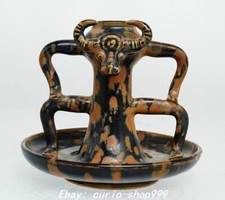 5.5" Old Song Dynasty Jizhou Kiln Porcelain Cattle Cow ox Bull Head Oil Lamp