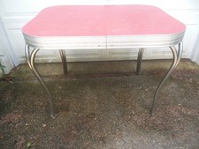 Vintage Chrome Formica Kitchen Dining Table Red 50's MCM Mid