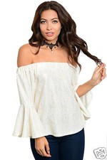 Nylon Apparel Sexy Off-Shoulder Flare Bell Sleeve Blouse Size S New