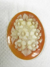 ANCIEN CAMÉE COQUILLAGE SCULPTE BOUQUET DE FLEURS BIJOUX JEWEL CAMEO