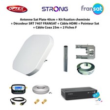 Antenne Sat Plate 40cm+Kit fixation+ Décodeur FRANSAT+Câble HDMI+Pointeur+Câble