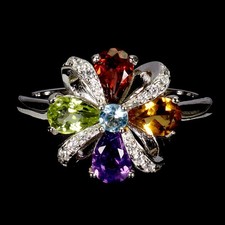 925 Bague en Argent Poire Citrine 6x4mm Améthyste Gemme Topaze Bijoux Sz 8