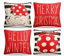 Housses Taies Coussins 40x40 Noël Décoratives Rouges 4 Pièces Déco