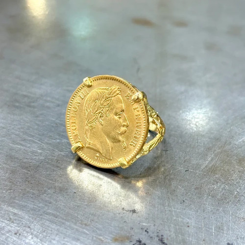Bague pièce jaune - bague, 750