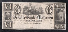 1800’s $6 THE PEOPLES BANK OF PATERSON NEW JERSEY OBSOLETE NOTE ABOUT UNC