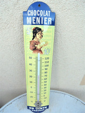 42cm LITTLE GIRL ENAMEL THERMOMETER after AUGUSTE ROEDEL 10C CHOCOLATE MENIER