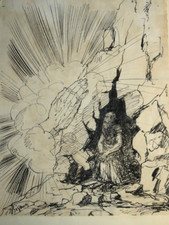 FRENCH SCHOOL 19TH-XX DRAWING INK ALLEGORY HANDS GOD MOSES TABLES LAW SIGN