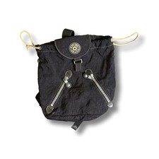 Vintage Kipling Private Transport Black Drawstring Mini Backpack Bag Sack Nylon