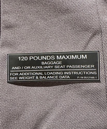 Cessna baggage placard n - placard, p/n
