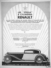 1933 STELLA 8 CYLINDER ADVERTISEMENT RENAULT NERVASPORT 4L NERVASTELLA REINASPORT