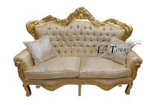 Canapé Fauteuil Allemagne Salon Feuille Or Baroque Bois Baquet Tissu MA0104