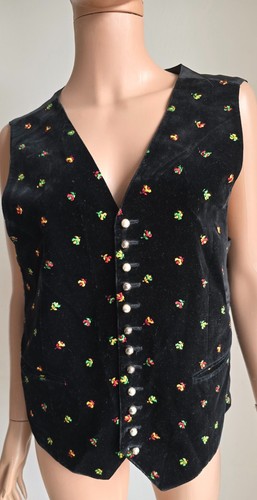 Gilet velours noir brodé - gilet, en