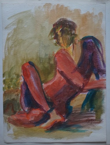 Dessin gouache nu feminin - dessin,