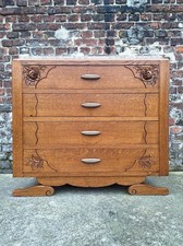 Commode art déco avec roses, meuble ancien vintage plateau marbre