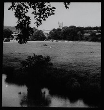 BUCKFAST FROM THE RIVER DEVON DATED 1950 Magic Lantern Slide VINTAGE PHOTOGRAPH