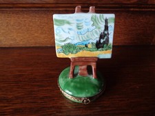 BOITE A PILULE FORME CHEVALET PEINTURE TABLEAU PORCELAINE LIMOGES MJ  PEINT MAIN