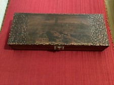 "WOODEN BOX WITH PYROGRAPH SIGNED BOLI" 28 x 10.5 x H. 5cm -weight 330g