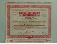 Ancienne obligation 1000F - CHEMIN DE FER DU NORD - EMPRUNT 5½ % 1935