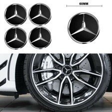 Lot 4 Cache Moyeu 60mm Noir Pour Mercedes Logo Emblème Jante Centre De Roue