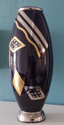 Grand vase 51cm bleu décor