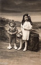 BJ477 Vintage Photo Card RPPC Card Kids Fashion Fashion Fishing Net Studi Basket