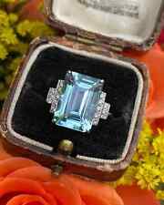 6.30 Ct Emerald Cut Natural Aquamarine Diamond Engagement Ring 14K White Gold 7
