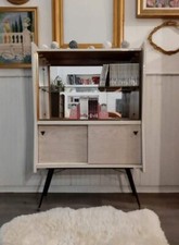 Meuble Vitrine Vintage En Formica, Bibliotheque Ancienne Pieds Compas En Métal