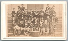 CDV 1870 Brass Orchestra Musical Instruments Bugles, Drums. Antique Photo