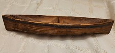 Vintage Primitive Hand-Carved Wood Toy Canoe Model w/ Original Paint