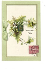 FANTAISIE GAUFFREE - MUGUET LIERRE ET FOUGERE - RUBAN VERT - HEUREUSE FETE