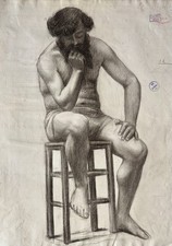 Dessin Ancien Fusain Étude