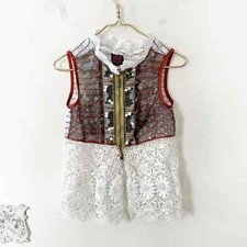 Wooxoom Paris Y2K Lace Embellished Sheer Sleeveless Zip Front Top S