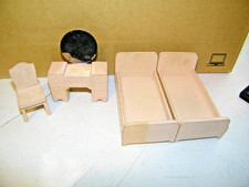Vintage Bedroom Set Doll House Furniture Wood 4 Pieces 2 beds Make up & Chair