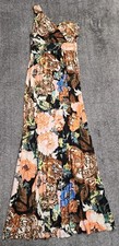 Janette Fashion Women Orange & Brown Floral Maxi Dress Size S