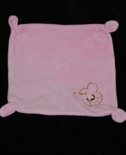 Doudou carré plat rose tête d'ours ou chien  INCONNUE 4 nœuds nouettes
