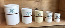 5 Antique Earthenware Jam Jars, Gien and Digoin Marked "AP"